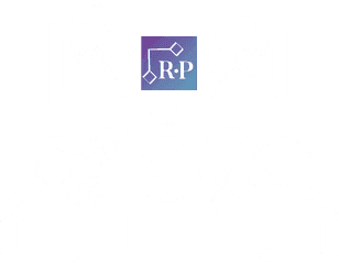 Three people raising their arms beneath a puzzle piece with charts on both sides and an ‘R•P’ logo in the center, symbolizing teamwork and collaboration in achieving goals.
