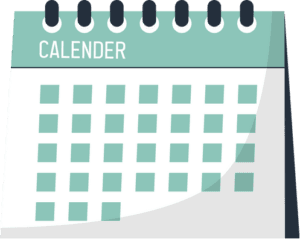 Illustration of a spiral-bound calendar labeled CALENDER at the top, with a grid representing days of the month. The word calendar is misspelled.