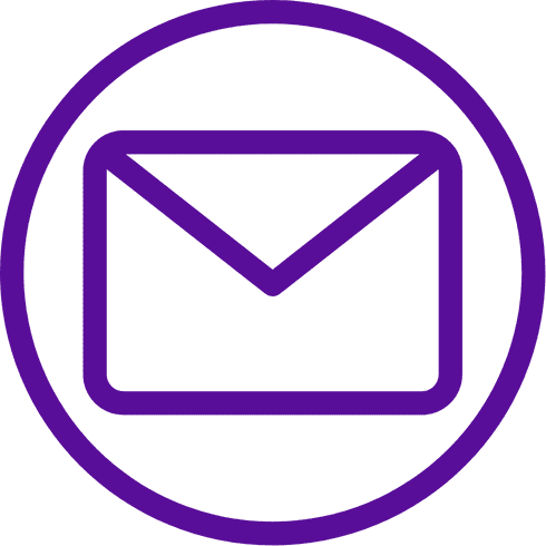 A simple purple envelope icon inside a purple circle, representing an email or message symbol, on a transparent background.
